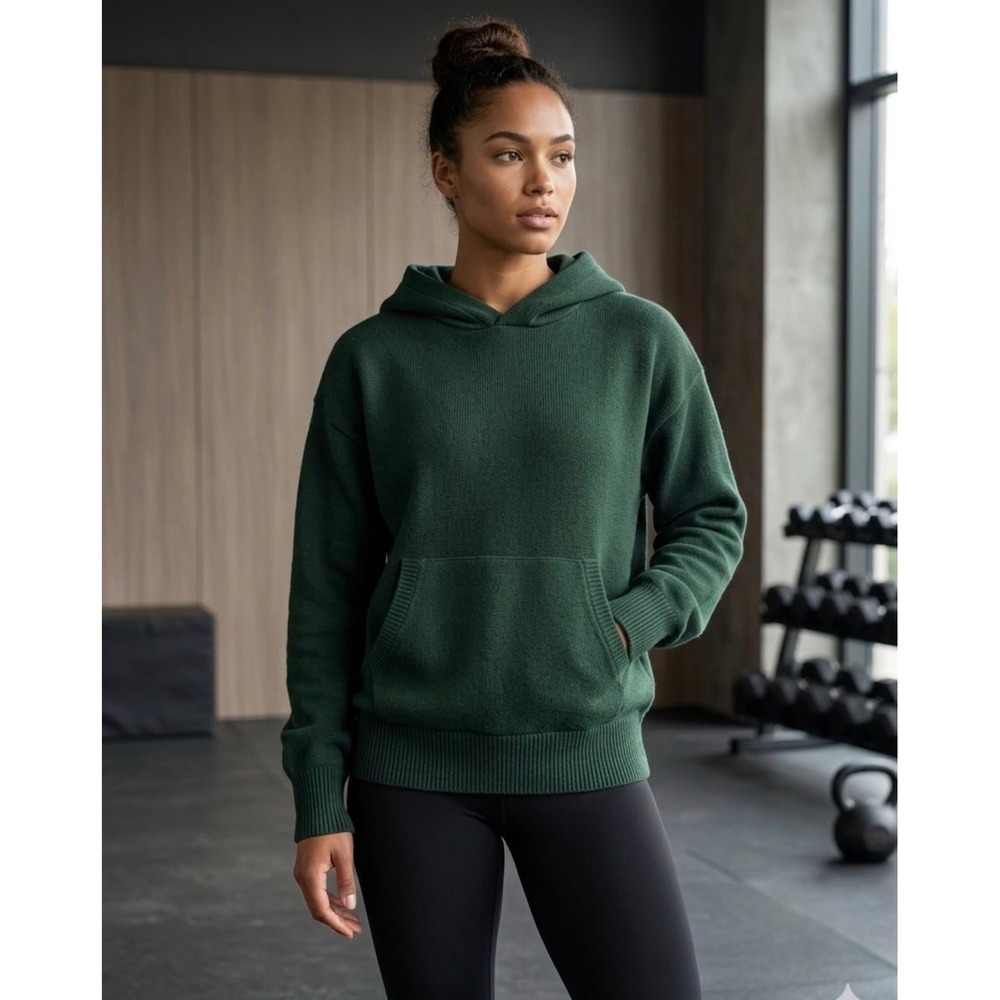 Rae Mode Forest Green Knit Hoodie‎ Sweater Womens XS Viscose Blend Pocket